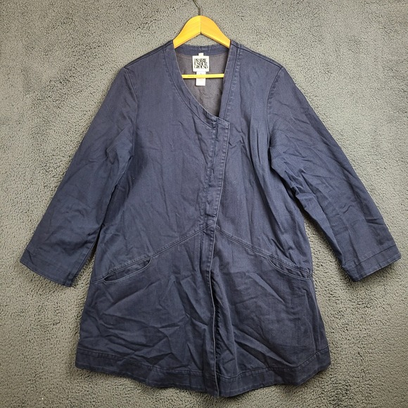 Prairie Underground Jackets & Blazers - Prairie Underground Women Navy Organic Cotton Asymmetrical Zip Jacket Coat L